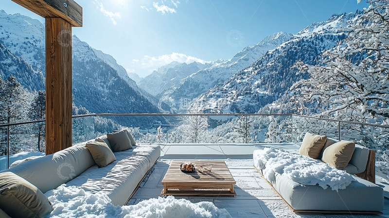 高清大图下载【趣麦麦图】雪山别墅阳台景观