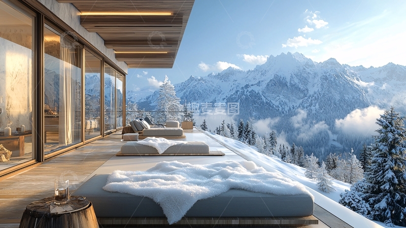 高清大图下载【趣麦麦图】雪山别墅阳台景观