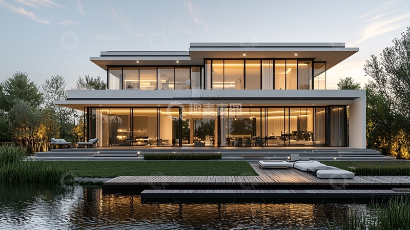 高清大图下载【趣麦麦图】现代简约别墅夜景