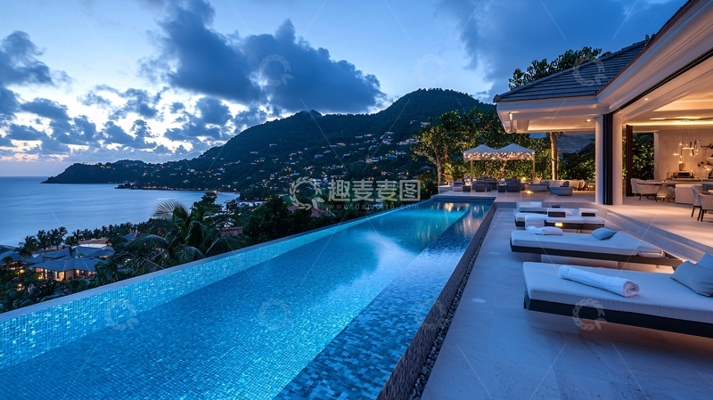 高清大图下载【趣麦麦图】海景别墅夜景
