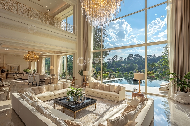 高清大图下载【趣麦麦图】奢华别墅客厅全景图