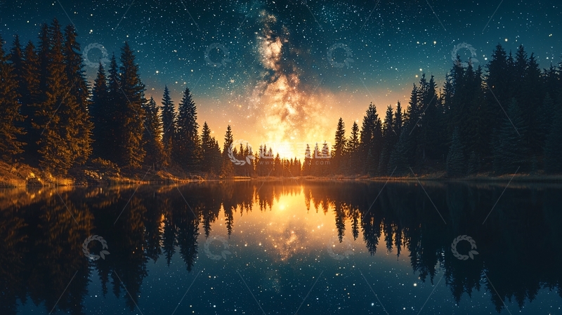 高清大图下载【趣麦麦图】星空下的森林湖泊