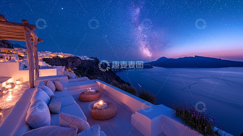 高清大图下载【趣麦麦图】星空下的圣托里尼海景别墅