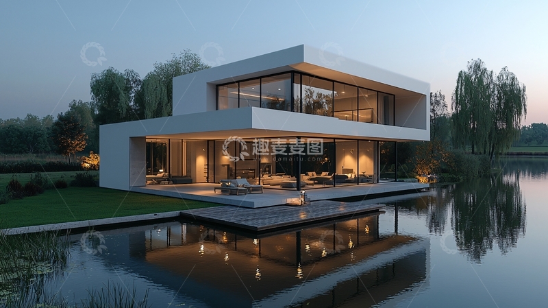 高清大图下载【趣麦麦图】现代简约湖景别墅