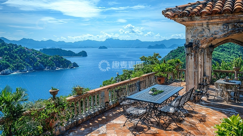 高清大图下载【趣麦麦图】山顶别墅海景阳台