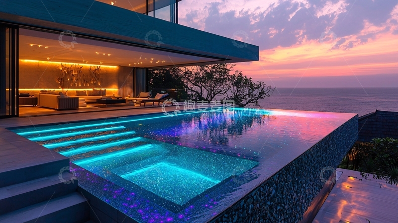 高清大图下载【趣麦麦图】现代海景别墅泳池