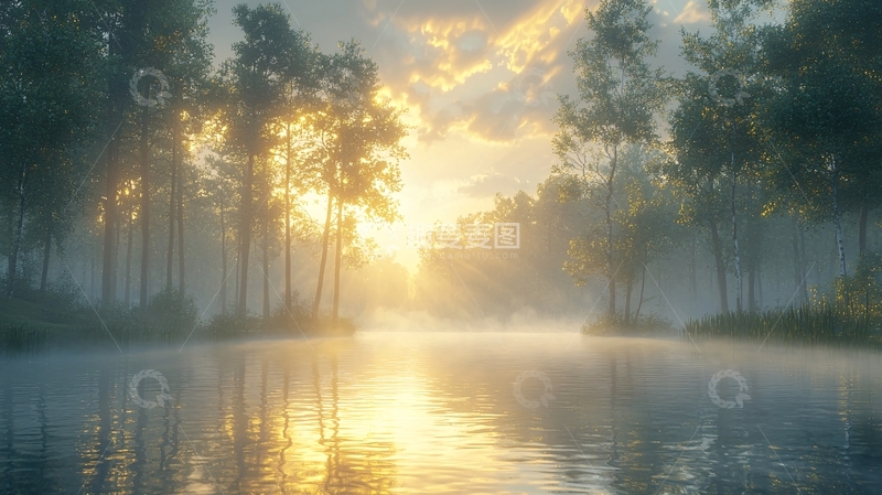 高清大图下载【趣麦麦图】清晨雾气森林河流