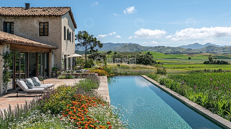 高清大图下载【趣麦麦图】托斯卡纳乡村别墅泳池景观