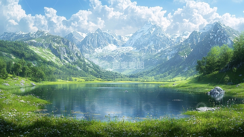 高清大图下载【趣麦麦图】雪山湖泊风景