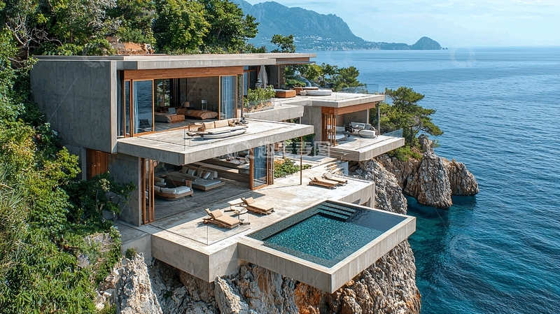 高清大图下载【趣麦麦图】海边悬崖现代别墅