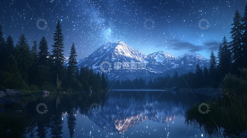 高清大图下载【趣麦麦图】星空下的雪山湖泊72