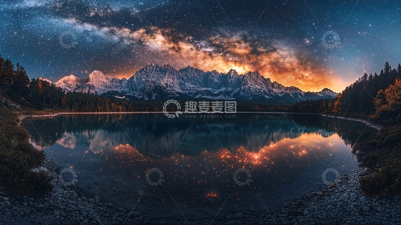 高清大图下载【趣麦麦图】星空倒影山脉湖泊