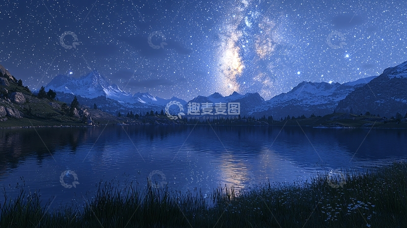 高清大图下载【趣麦麦图】星空下的宁静湖泊