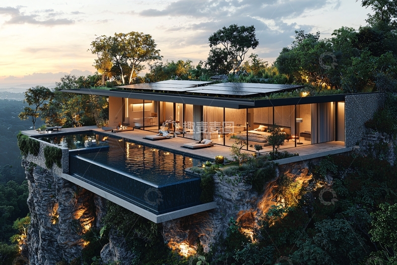 高清大图下载【趣麦麦图】悬崖边现代别墅