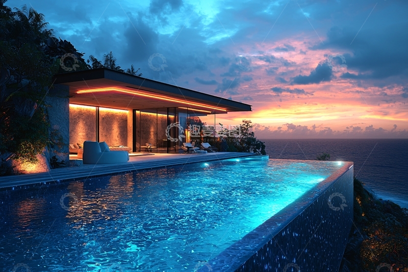 高清大图下载【趣麦麦图】海边别墅夜景