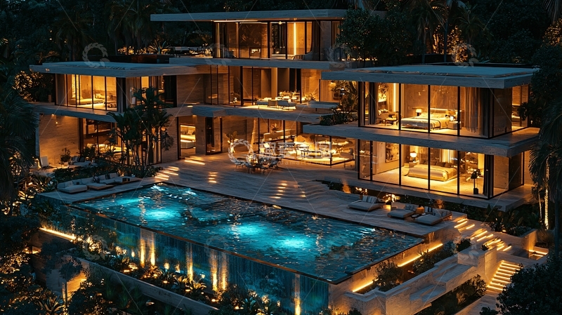 高清大图下载【趣麦麦图】夜景豪宅