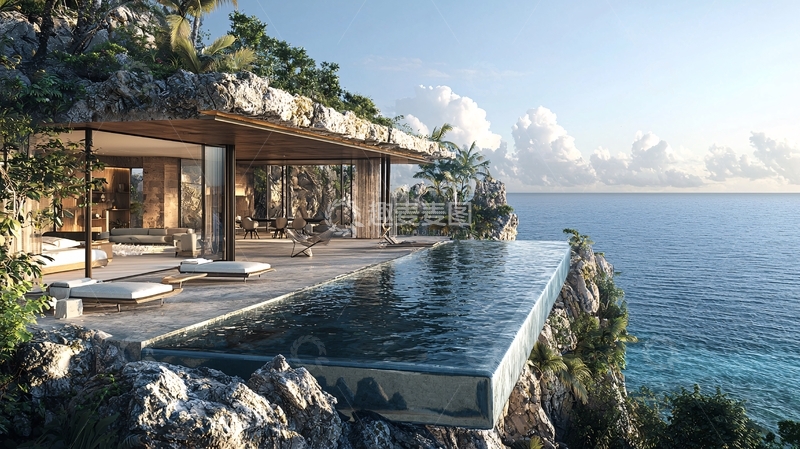 高清大图下载【趣麦麦图】海边崖顶无边泳池别墅
