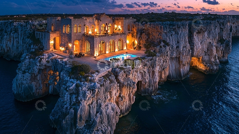 高清大图下载【趣麦麦图】悬崖峭壁上的豪华别墅