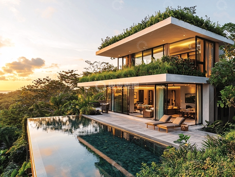 高清大图下载【趣麦麦图】现代化绿色屋顶别墅