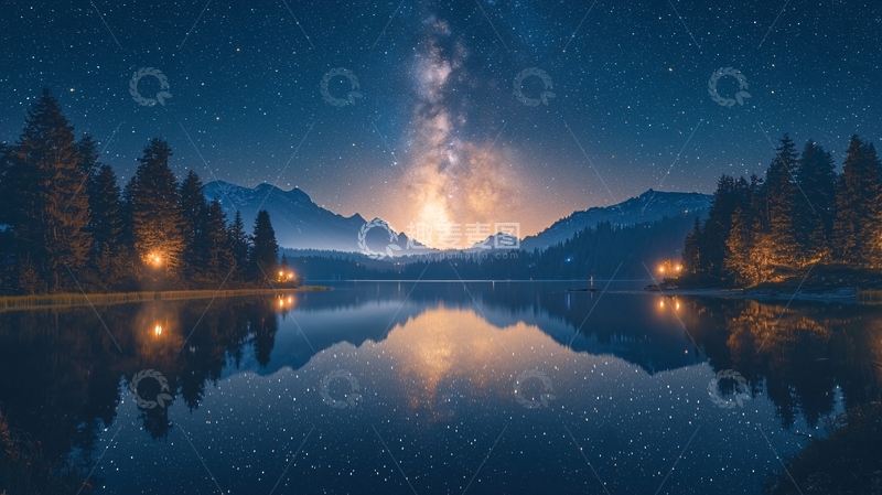 高清大图下载【趣麦麦图】星空倒影湖泊