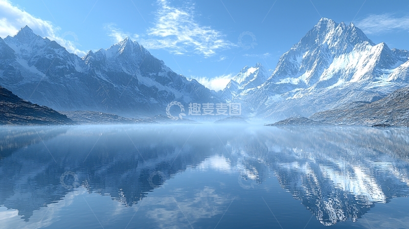 高清大图下载【趣麦麦图】雪山湖泊倒影