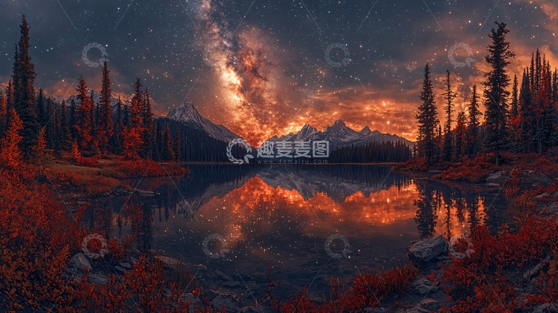 高清大图下载【趣麦麦图】星空倒影湖泊