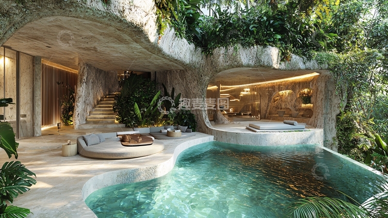 高清大图下载【趣麦麦图】洞穴别墅泳池景观
