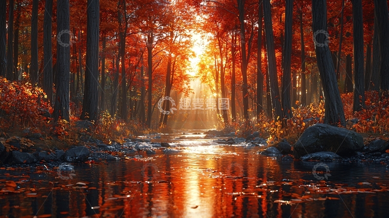 高清大图下载【趣麦麦图】秋日森林溪流28