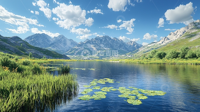 高清大图下载【趣麦麦图】阳光下的山脉湖泊