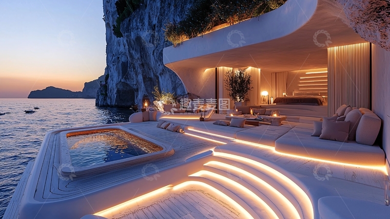 高清大图下载【趣麦麦图】海边崖壁现代别墅