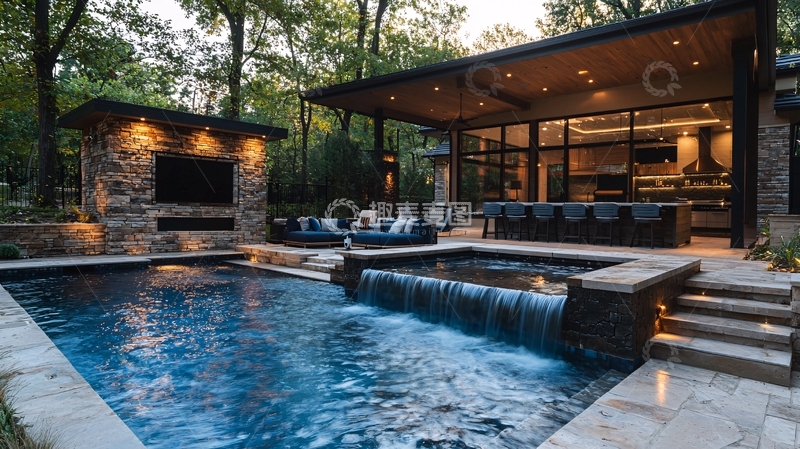 高清大图下载【趣麦麦图】现代风格泳池别墅庭院设计