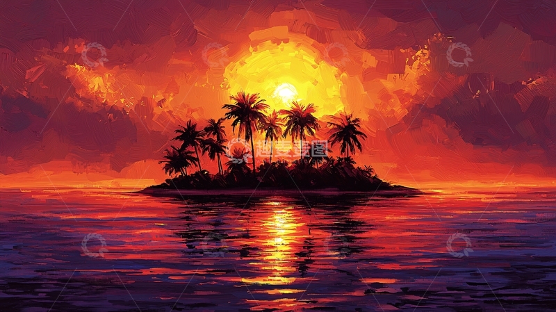 高清大图下载【趣麦麦图】热带岛屿日落