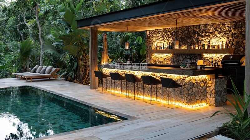 高清大图下载【趣麦麦图】泳池旁的户外酒吧