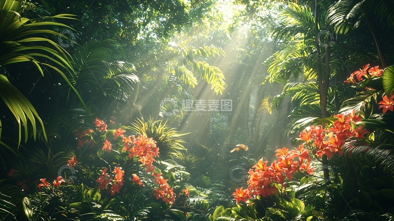 高清大图下载【趣麦麦图】热带雨林阳光透过树叶