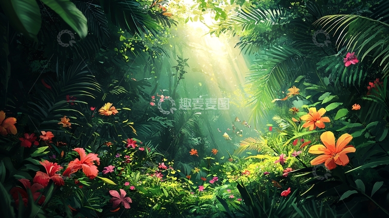 高清大图下载【趣麦麦图】热带雨林阳光透过树叶