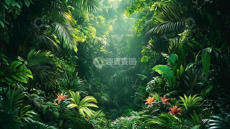 高清大图下载【趣麦麦图】茂密雨林深处的光线