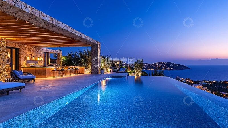 高清大图下载【趣麦麦图】海景别墅夜景