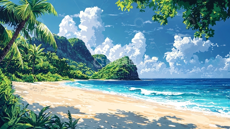 高清大图下载【趣麦麦图】热带海滩风景画