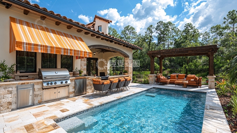 高清大图下载【趣麦麦图】别墅泳池户外休闲区