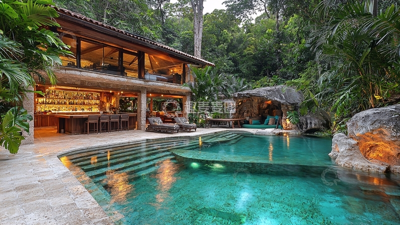 高清大图下载【趣麦麦图】热带雨林别墅泳池