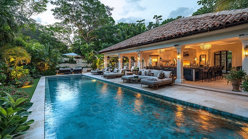 高清大图下载【趣麦麦图】私人泳池别墅夜景