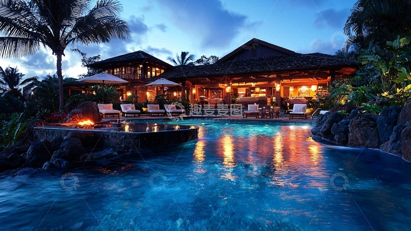 高清大图下载【趣麦麦图】豪华度假村夜景