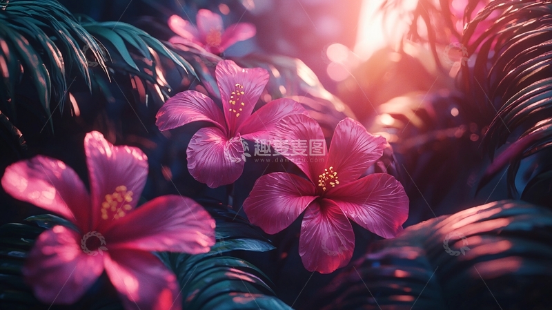 高清大图下载【趣麦麦图】热带雨林粉色木槿花