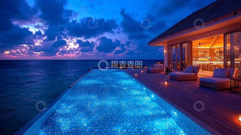 高清大图下载【趣麦麦图】海边别墅夜景