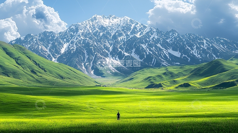 高清大图下载【趣麦麦图】雪山草原风景