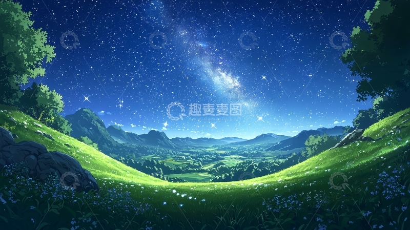 高清大图下载【趣麦麦图】星空下的绿色山谷