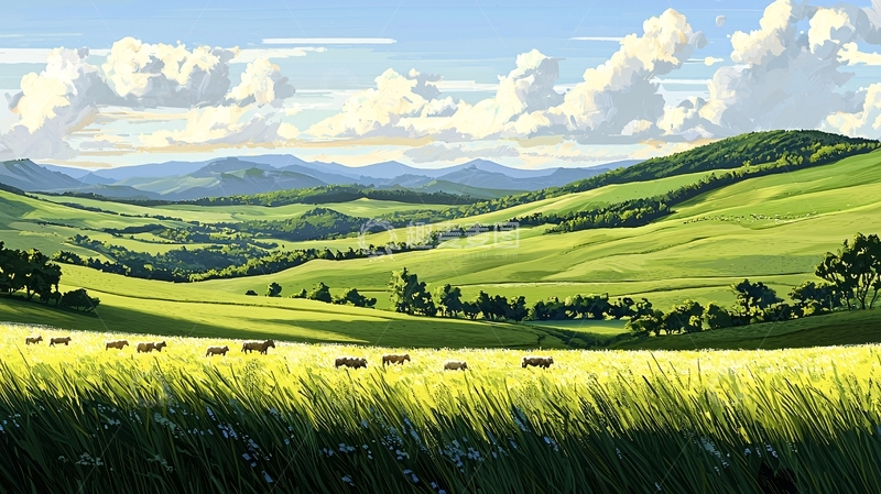 高清大图下载【趣麦麦图】绿色丘陵草原风景