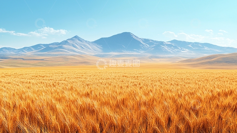高清大图下载【趣麦麦图】金色麦田远山背景