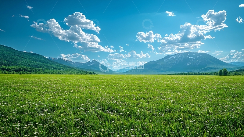 高清大图下载【趣麦麦图】阳光明媚下的绿草如茵山谷