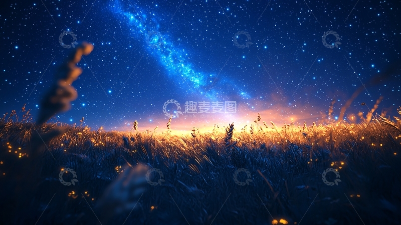 高清大图下载【趣麦麦图】星空下的金色草地
